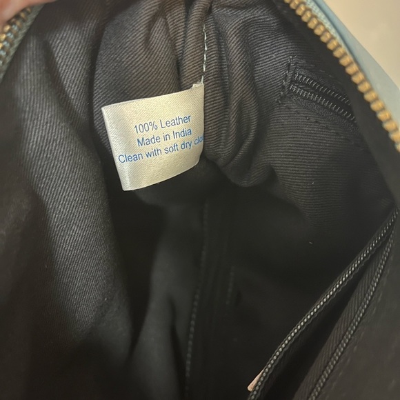 Serrv Leather Purse two Tone Blue & Tan Crossbody Bag Clutch Organizer 7”x10”x2” - Picture 7 of 11